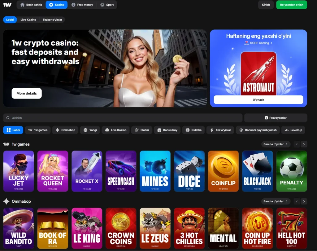 1win Aviator oʻyini, Spribe crash-game RTP 97% multiplikator va auto-cashout interfeysi