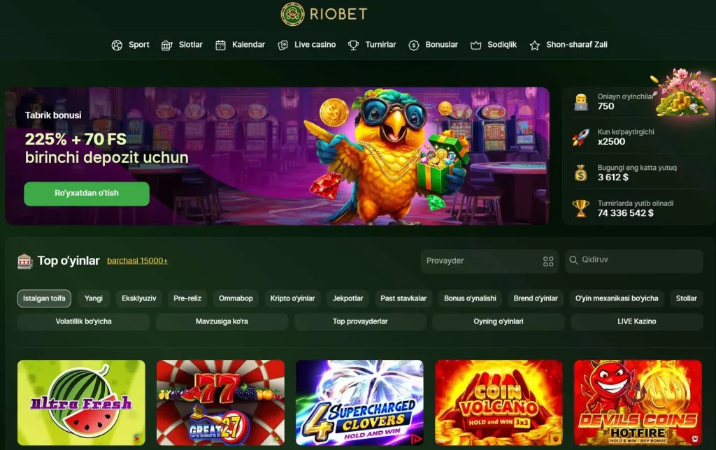RioBet rasmiy sayt bosh sahifasi, dual-license (Cura&ccedil;ao + Anjouan) va Casino.Guru 9.8/10