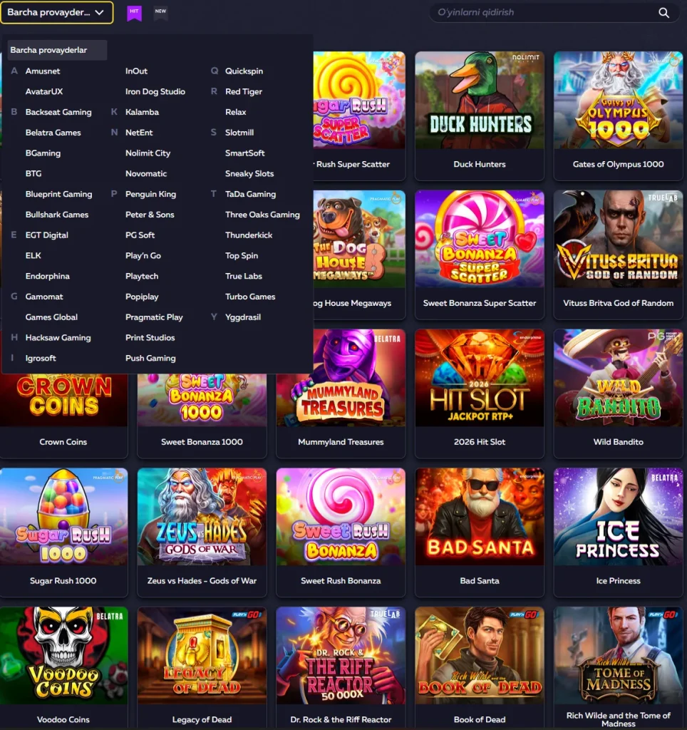 Vavada slot oʻyinlari katalogi, 6500+ slot va 100+ provayder (Pragmatic, NetEnt, Endorphina)