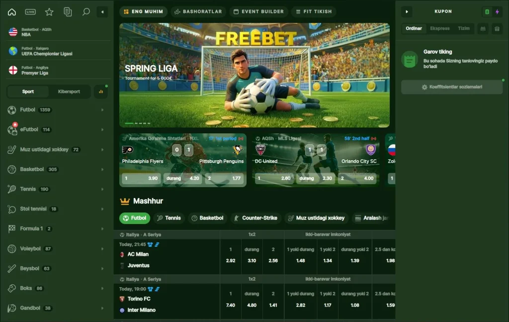 RioBet sport bukmekerlik boʻlimi, futbol, basketbol, tennis va MMA jonli tikishlari