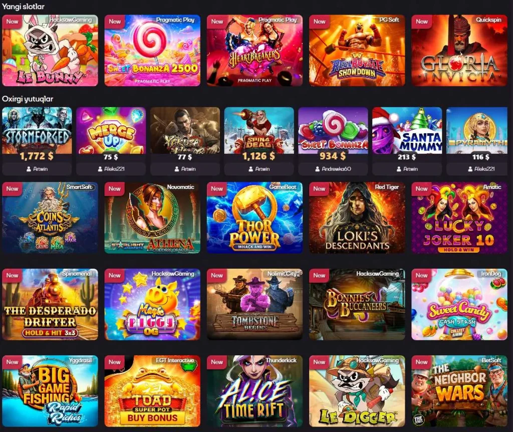 SYKAAA slotlar katalogi &mdash; yangi o'yinlar Pragmatic Play, HacksawGaming, NetEnt va boshqa provayderlardan