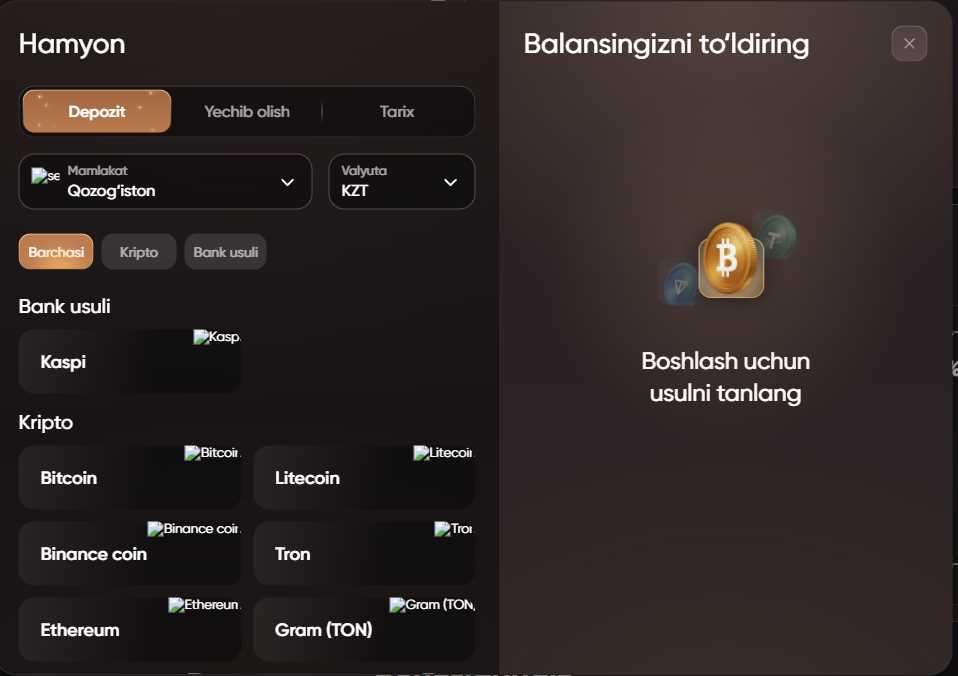 EpicStar kazinoda depozit kiritish va pul yechish usullari