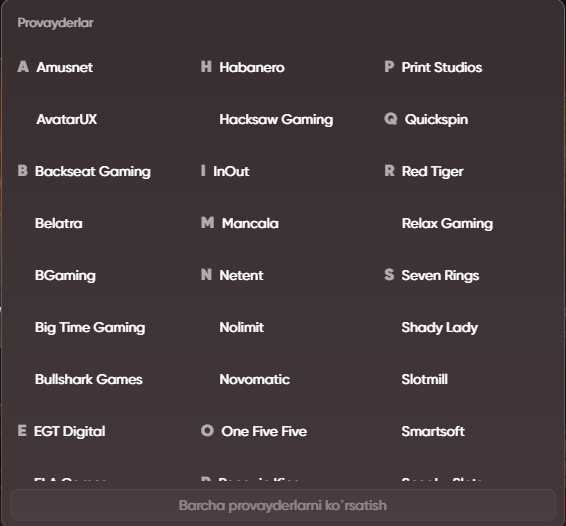 EpicStar o'yin provayderlari ro'yxati: NetEnt, Hacksaw Gaming, Red Tiger, Novomatic va boshqalar