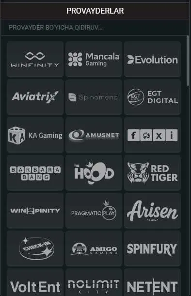 888starz katalogidagi o'yin provayderlari ro'yxati: Evolution, Pragmatic Play, NetEnt, Red Tiger, Nolimit City, EGT Digital va boshqalar